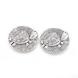 Tibetan Style Zinc Alloy Links connectors, Oval with Tortoise, Antique Silver, 24.5x21.5x4mm, Hole: 2mm(PALLOY-I141-38AS)