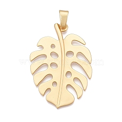 Plating Alloy Big Pendants, Monstera Leaf Charms, Lead Free & Nickel Free & Cadmium Free, Golden, 71x49.5x3mm, Hole: 5x11.5mm(PALLOY-T090-22G)