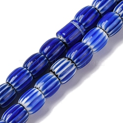 Handmade Lampwork Beads Strands, Rarrel, Marine Blue, 8x7.5mm, Hole: 1.2mm, about 47pcs/strand, 14.69''(37.3cm)(LAMP-K041-01B-27)