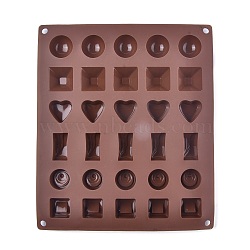 Valentine's Day 30 Compartments Geometry Food Grade Silicone Molds, Fondant Molds, For DIY Cake Decoration, Chocolate, Candy,  UV Resin & Epoxy Resin Craft Making, Coconut Brown, 275x235x17mm, Inner Diameter: 25~36mm(DIY-L020-47)