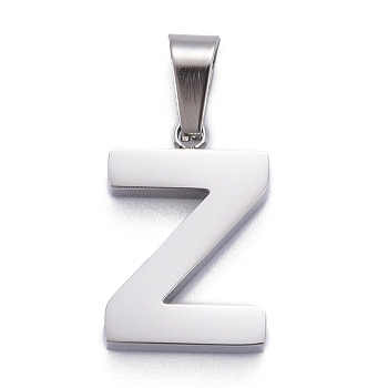 304 Stainless Steel Letter Pendants, Manual Polishing, Alphabet, Stainless Steel Color, Letter.Z, 18.5x12.5x4mm, Hole: 6.5x3.5mm