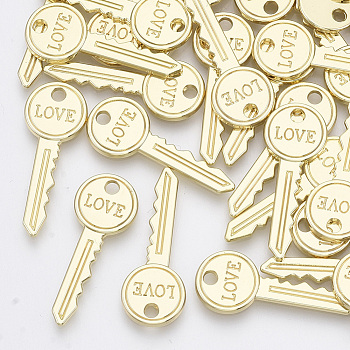 Alloy Pendants, Key with Word Love, Light Gold, 27.5x10.5x1.5mm, Hole: 2mm