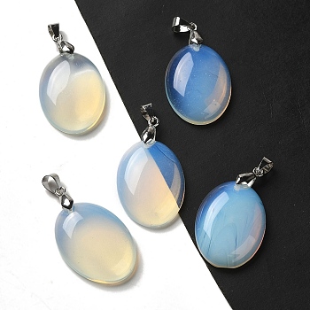 Opalite Pendants, Oval Charms with Rack Plating Platinum Plated Brass Snap on Bails, 30x21.5~22x6~6.5mm, Hole: 6x4mm