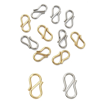 10Pcs 2 Colors 304 Stainless Steel S Hook Clasps, Mixed Color, 7~12.5x6.5~13x1mm, Hole: 3~3.5mm, 5pcs/color