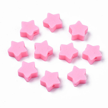 Handmade Polymer Clay Beads, Star, Pearl Pink, 8.5~9x9~9.5x4~5mm, Hole: 1.6mm