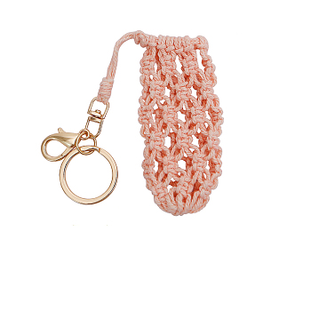 Alloy Keychain, with Woven Cotton Mini Cute Lipstick Storage Bag, Golden, Light Salmon, 7.5cm