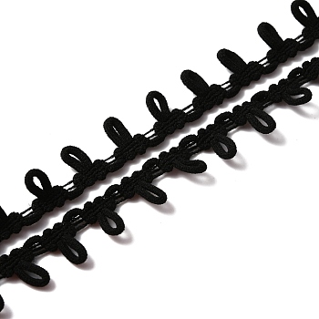 Polyester Braid Trims with Elastic Button Loops, Buttonhole Ribbons for Costume Crafts and Sewing, Black, 1/2 inch(14mm)
