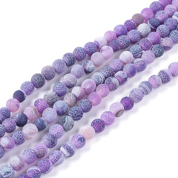 Natural Weathered Agate Beads Strands, Dyed & Heated, Frosted, Round, Medium Purple, 6mm, Hole: 1.2mm, about 62pcs/strand, 13.77 inch(35cm)