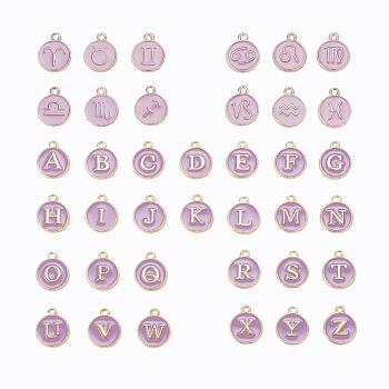 2 Sets 2 Styles Golden Plated Alloy Enamel Charms, Enamelled Sequins, Flat Round, Medium Purple, 1set/style