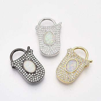 Brass Micro Pave Cubic Zirconia Pendants, Oval PadLock Charms, Clear, Mixed Color, 24.5x16x5mm, Hole: 5x8mm