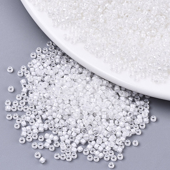 Glass Seed Beads, Fit for Machine Eembroidery, Transparent Inside Colours, Round, White, 2.5x1.5mm, Hole: 1mm, about 20000pcs/bag