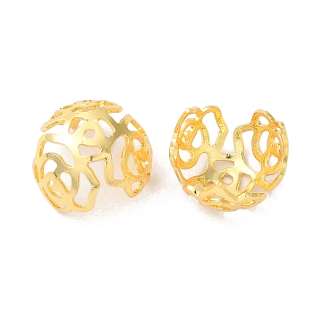 Rack Plating Brass Flower Bead Caps, 3-Petal, Long-Lasting Plated, Real 18K Gold Plated, 11.6x9mm, Hole: 1mm