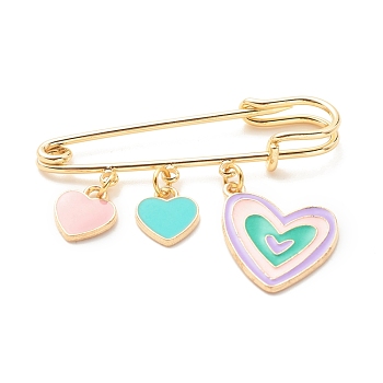 Triple Heart Charm Enamel Brooch, Safety Pin for Scarf Collar Dress, Colorful, 40x50mm