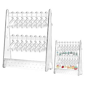 2-Tier Acrylic Earrings Display Stands, Clothes Hangers Shaped Dangle Earring Organizer Holder, with 16Pcs Mini Hangers, Clear, 9x25x30cm
