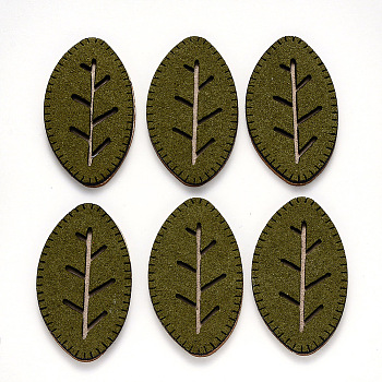 Faux Suede Patches, Costume Ornament Accessories, for Magic Tape Hair Clip Making, Leaf, Dark Olive Green, 49x28x3mm