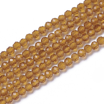 Glass Beads Strands, Faceted, Round, Goldenrod, 1.5~2x2mm, Hole: 0.2mm, about 178~186pcs/strand, 14.5~15.5 inch(36~39cm)