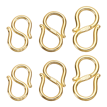 Elite 6Pcs 3 Styles 925 Sterling Silver S-Hook Clasps, with 925 Stamp, Golden, 9~11x5.5~7x1mm, 2pcs/style