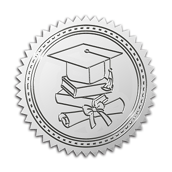 Custom Silver Foil Embossed Picture Sticker, Award Certificate Seals, Metallic Stamp Seal Stickers, Flower with Word Honor Roll, Graduation Theme Pattern, 5cm, 4pcs/sheet