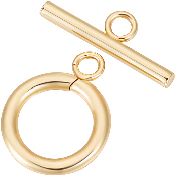 Brass Toggle Clasps, Long-Lasting Plated, Ring, Real 18K Gold Plated, Bar: 6x18x2.1mm, Hole: 2.4mm, Ring: 16.5x13.2x2.2mm, Hole: 2.4mm, 10pcs