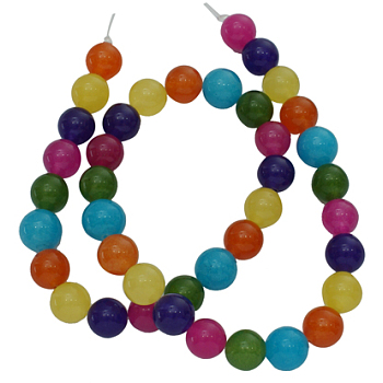 Dyed Natural Jade Beads Strands, Round, Colorful, about 6mm in diameter, hole: 0.8mm, about 65pcs/strand, 15.5 inch