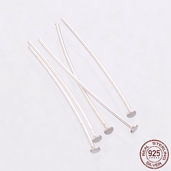 925 Sterling Silver Flat Head Pins, Silver, 15x1.5x0.5mm, Head: 1.5mm
