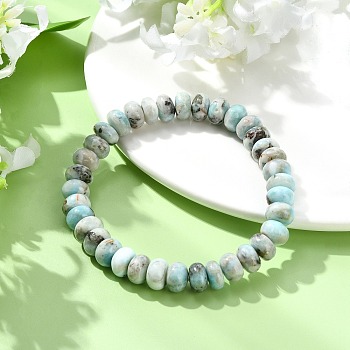 Natural Larimar Beads Stretch Bracelets for Women Men, Rondelle, Inner Diameter: 2.01 inch(5.1cm)