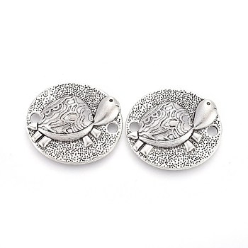 Tibetan Style Zinc Alloy Links connectors, Oval with Tortoise, Antique Silver, 24.5x21.5x4mm, Hole: 2mm