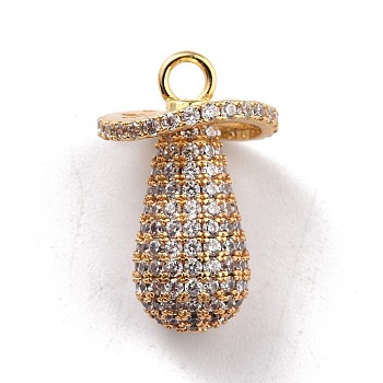 Brass Micro Pave Clear Cubic Zirconia Pendants, Long-Lasting Plated, Nipple, Real 18K Gold Plated, 24.5x15.5mm, Hole: 3mm