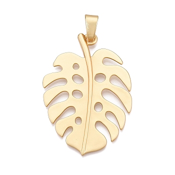 Plating Alloy Big Pendants, Monstera Leaf Charms, Lead Free & Nickel Free & Cadmium Free, Golden, 71x49.5x3mm, Hole: 5x11.5mm