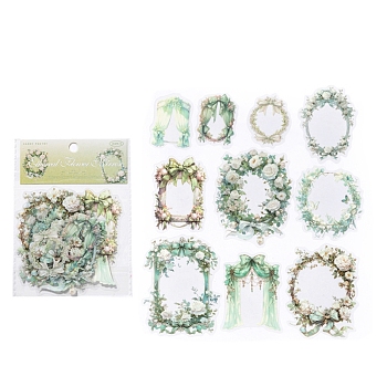 20Pcs 10Styles Flowers and Mirrors Paper Scrapbook Stickers, for DIY Album Scrapbook, Diary Decoration, Green, 50.5~90.5x39~70x0.1mm