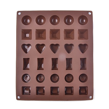 Valentine's Day 30 Compartments Geometry Food Grade Silicone Molds, Fondant Molds, For DIY Cake Decoration, Chocolate, Candy,  UV Resin & Epoxy Resin Craft Making, Coconut Brown, 275x235x17mm, Inner Diameter: 25~36mm