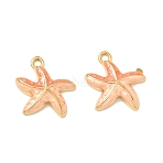 304 Stainless Steel Enamel Pendants, Starfish Charms, Ion Plating(IP), Real 18K Gold Plated, Light Salmon, 18x17x3.5mm, Hole: 1.8mm(STAS-Q119-08G-01)