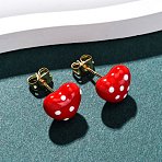 Brass Micro Pave Cubic Zirconia Stud Earrings, with Enamel, Real 18K Gold Plated, Heart, 10x11mm(EJEW-D328-01G-03)