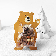 Plastic Cookie Bag, with Cartoon Bear Card and Stickers, for Chocolate, Candy, Cookies, Brown, 12x8x0.04cm, Bag: 18.5x9x0.5cm, Sticker: 12.4x5x0.02cm(ABAG-D0012-01A)