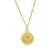 304 Stainless Steel Sunflower Pendant Necklaces for Women, Real 18K Gold Plated, 15.75 inch(40cm)(NO4072-1)