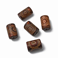 Tibetan 3-Eye dZi Beads, Natural Agate Beads, Dyed & Heated, Column, Chocolate, 20~29x12~17mm, Hole: 2~3mm(TDZI-G009-B23)