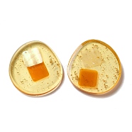 Transparent Resin Cabochons, with Shell and Gold Foil Inside, Flat Round, Dark Orange, 32.5~33x30x4~4.5mm(RESI-XCP0002-09B)