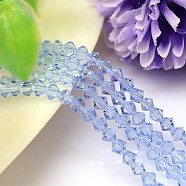 Faceted Imitation Austrian Crystal Bead Strands, Grade AAA, Bicone, Azure, 4x4mm, Hole: 0.7~0.9mm, about 200pcs/strand, 28 inch(G-M180-4mm-14A)