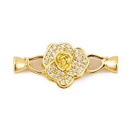 Rack Plating Brass Micro Pave Clear Cubic Zirconia Fold Over Clasps, Long-Lasting Plated, Lead Free & Cadmium Free, Flower, Real 18K Gold Plated, 33mm, Flower: 15x15x8.5mm, Clasp: 11.8x5.5x6.5mm(KK-K367-08G)