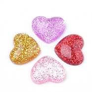 Resin Cabochons, with Glitter Powder, Heart, Mixed Color, 14x16x5mm(CRES-Q197-52)