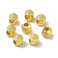 Rack Plating Alloy Beads, Long-Lasting Plated, Barrel with Flower, Real 18K Gold Plated, 4x4mm, Hole: 1.7mm(PALLOY-P296-01G)