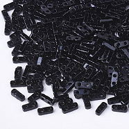 2-Hole Opaque Glass Seed Beads, Rectangle, Black, 4.5~5x2x1~1.5mm, Hole: 0.5~0.8mm(SEED-S023-04J)