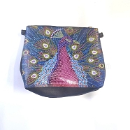 DIY Zipper Crossbody Bag Diamond Painting Kits, including PU Leather Bags, Resin Rhinestones, Diamond Sticky Pen, Tray Plate and Glue Clay, Rectangle, Peacock Pattern, 150x180mm(DIAM-PW0001-100E)