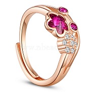 SHEGRACE Elegant Fashion 925 Sterling Silver Finger Ring, with Rose Red Cubic Zirconia Plum Blossoms, Rose Gold, Size 8, 18mm(JR287B)