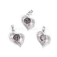 Natural Netstone Pendants, with Platinum Tone Brass Findings and Crystal Rhinestone, Heart, 29x21.5x9mm, Hole: 7x3.5mm(G-L512-O06)