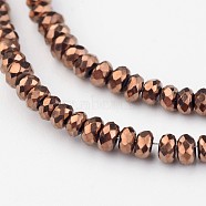 Electroplate Glass Beads Strands, Faceted Rondelle, Copper Plated, 3x2mm, Hole: 1mm, about 170pcs/strand, 15 inch(EGLA-P018-2mm-F09)