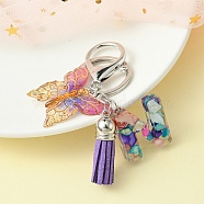 Resin Letter & Acrylic Butterfly Charms Keychain, Tassel Pendant Keychain with Alloy Keychain Clasp, Letter N, 9cm(KEYC-YW00001-14)