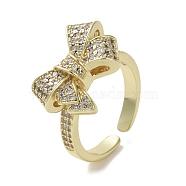 Brass Micro Pave Cubic Zirconia Open Cuff Ring, Bowknot, Real 16K Gold Plated, Inner Diameter: 17mm(RJEW-K256-58B-G)