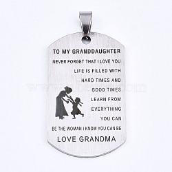 201 Stainless Steel Quote Pendants, Stamped Dog Tags, Inspirational Gifts for Granddaughter Jewelry, Rectangle, Laser Cut, Stainless Steel Color, 45x27x1.5mm, Hole: 4x7.5mm(STAS-T044-231P)