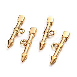 Ion Plating(IP) 304 Stainless Steel Toggle Clasps Parts, Bar, Arrow, Golden, 23.5x6.5x2.5mm, Hole: 1.8mm(STAS-D142-02C-G)